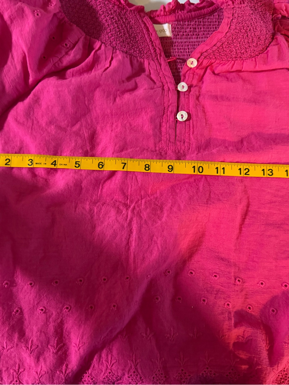 House of Harlow 1960 Eyelet Embroidered Top Blouse Puff Sleeve Size Small Pink - Picture 9 of 10